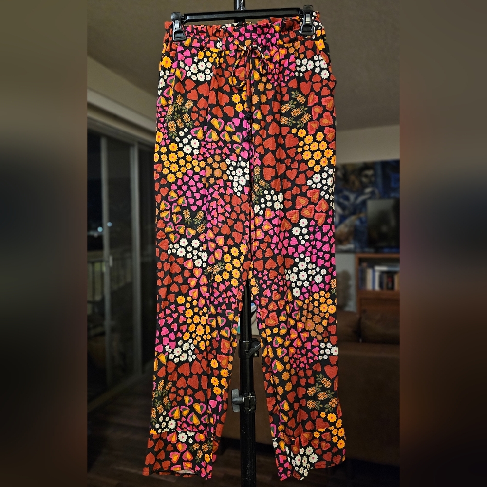 Farm Rio x Anthropologie Elodie Drawstring Floral Heart Cropped Pants